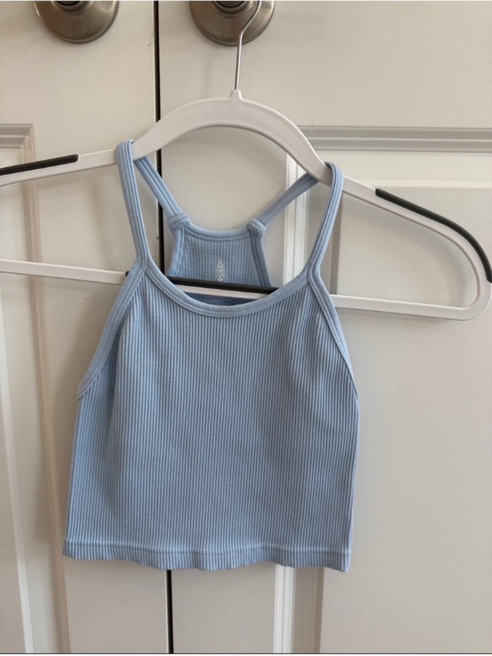 Ribbed Light Blue Cropped Camisole Tank - Women
